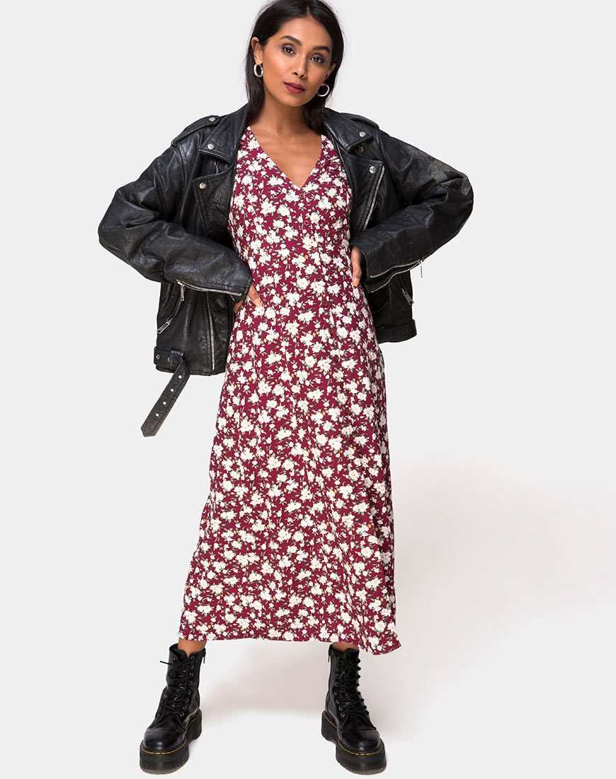 Immagine di Sanrin Midi Dress in Wild Fleur Maroon