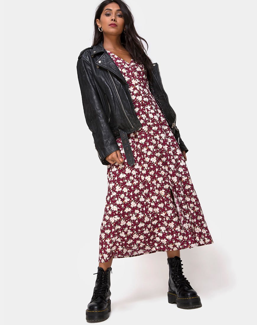 Immagine di Sanrin Midi Dress in Wild Fleur Maroon