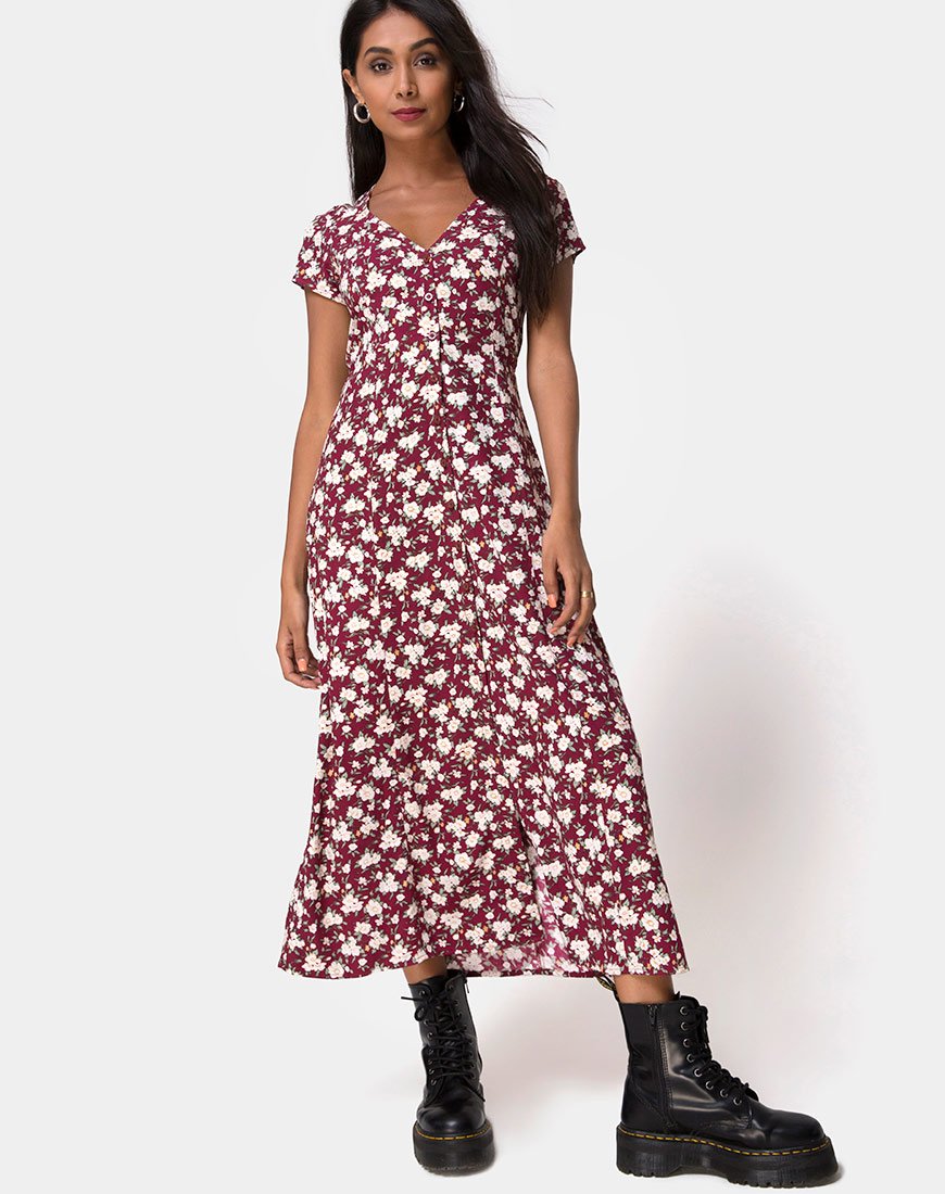 Vestito Sanrin Midi in Wild Fleur Maroon