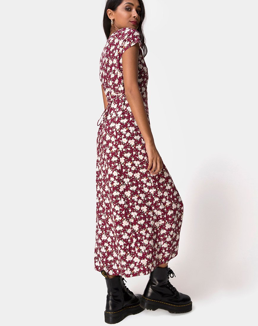 Vestito Sanrin Midi in Wild Fleur Maroon