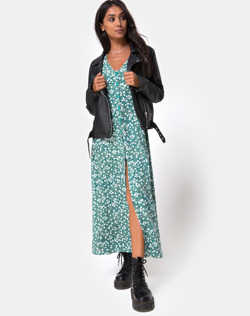 Vestito midi Sanrin in verde campo floreale