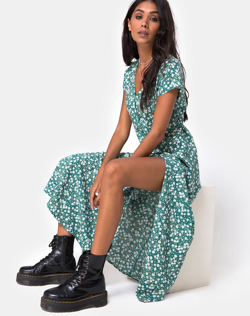 Vestito midi Sanrin in verde campo floreale