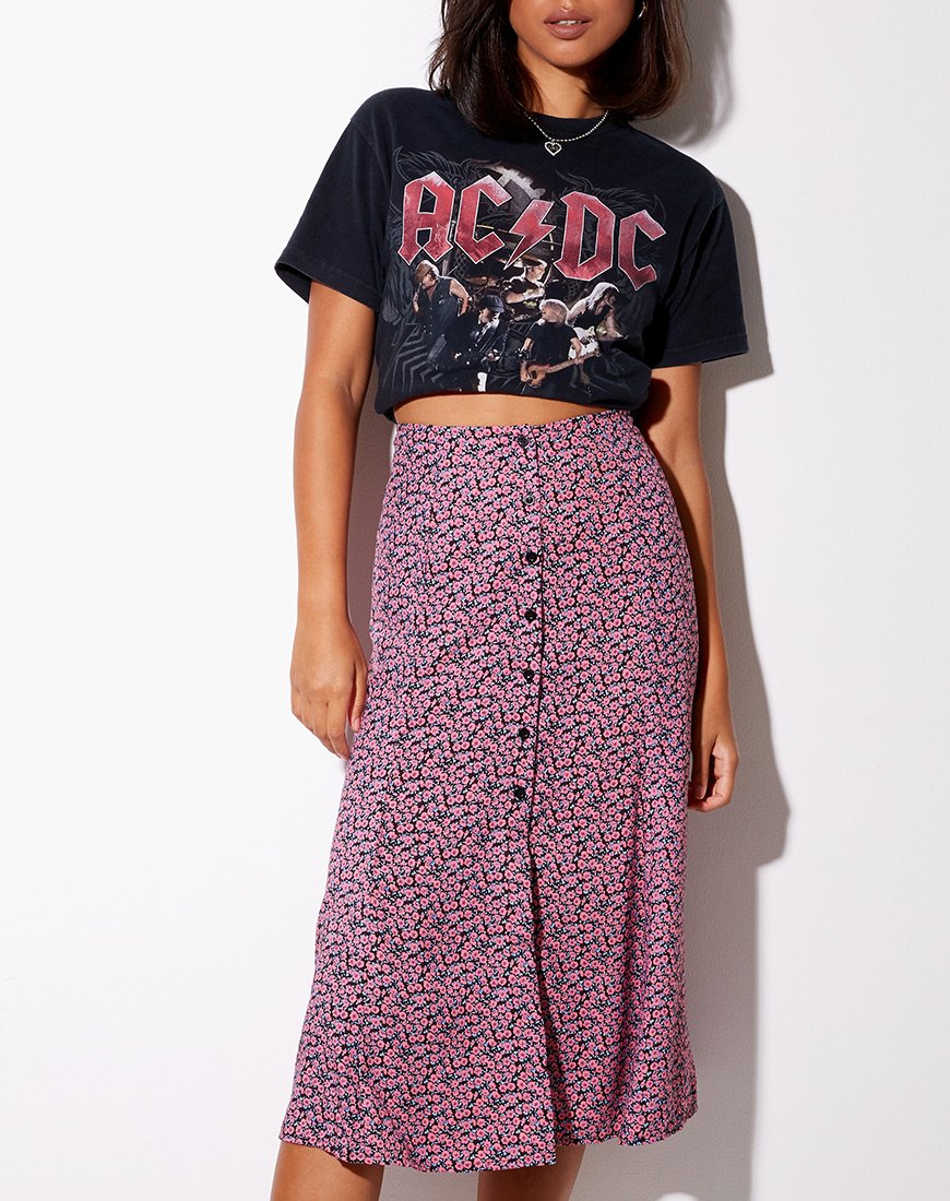 Sanya - Gonna midi in rosa floreale e divertente