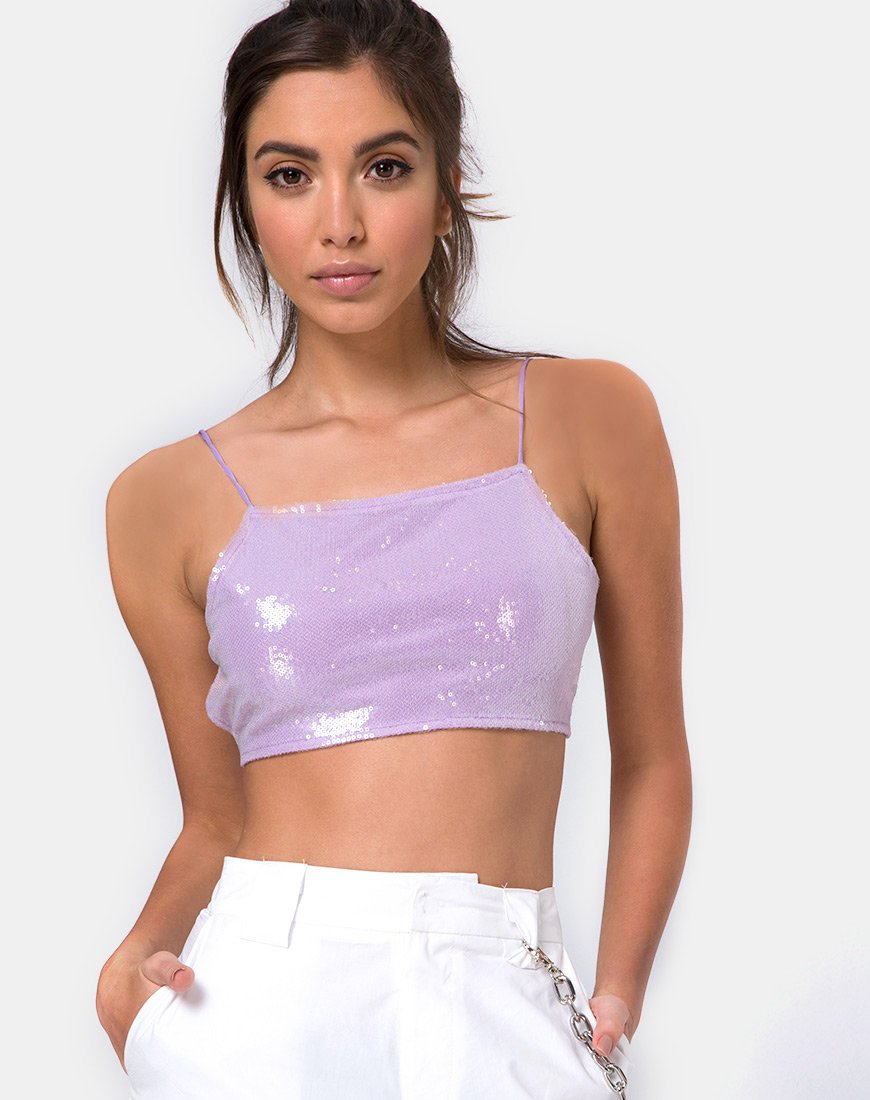 Top Sasha in mini paillettes opache lilla