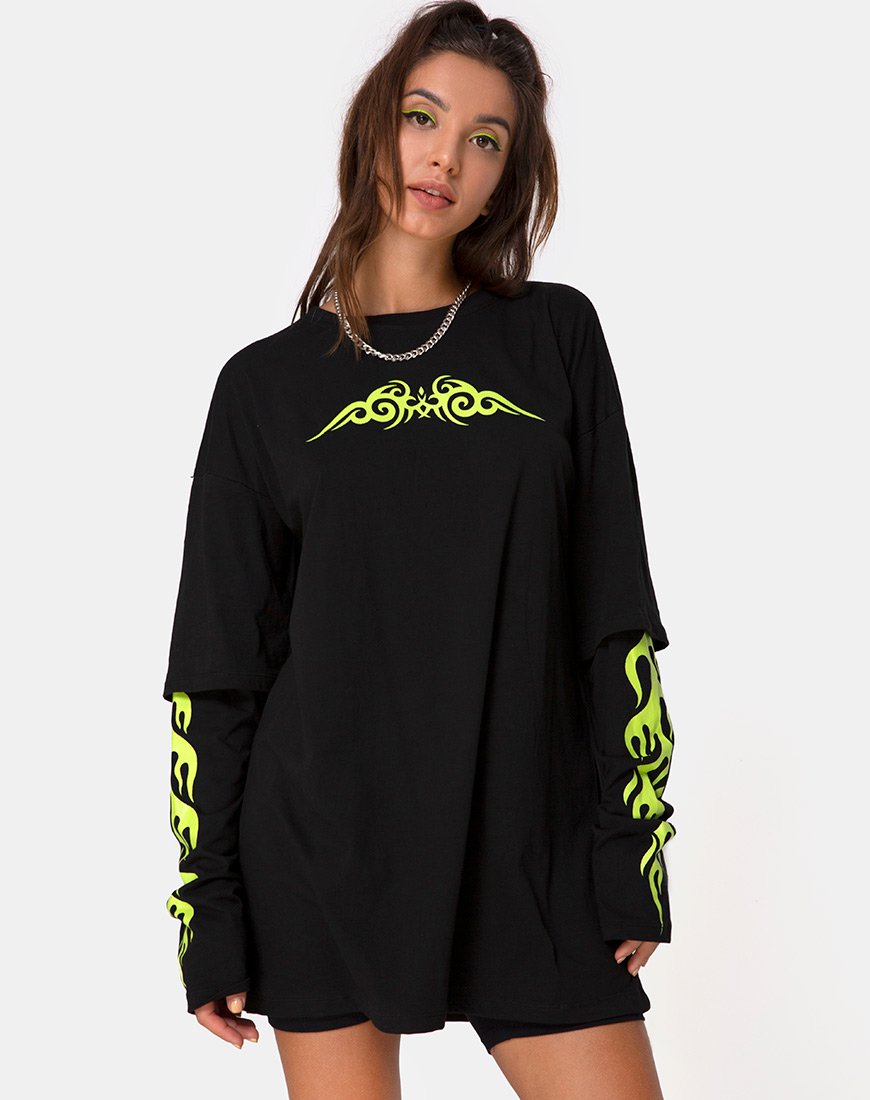 Sashie - Vestito con maglione nero e tribale verde