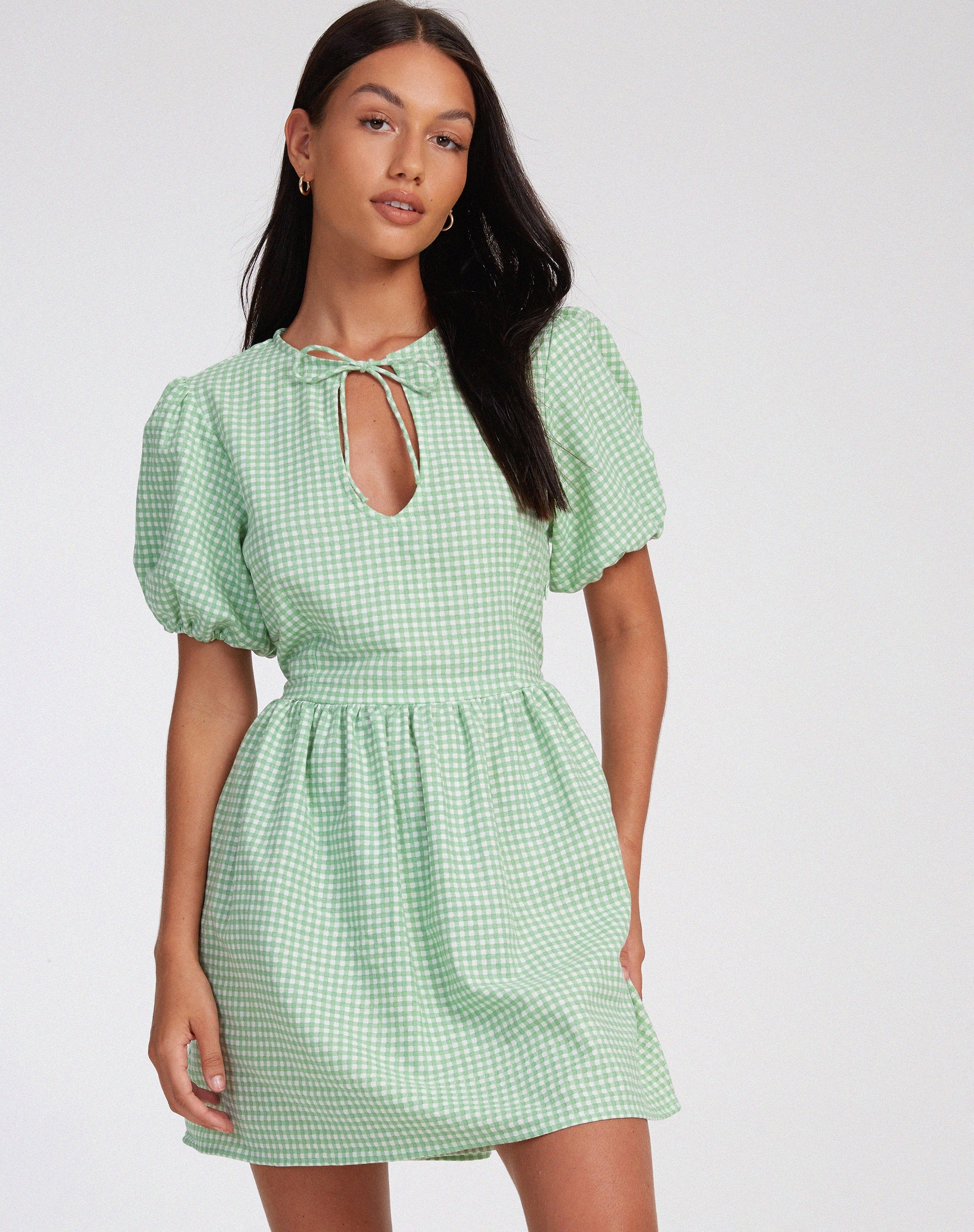 immagine di Sashio Mini Dress in Mini Gingham Verde