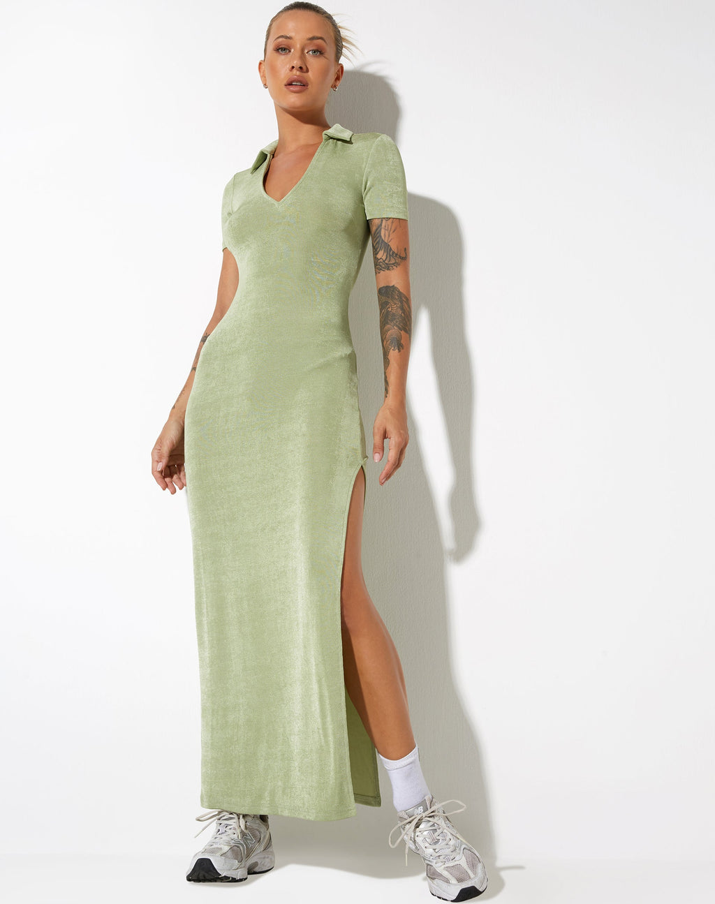 Maxi abito Savita in crepe verde mare
