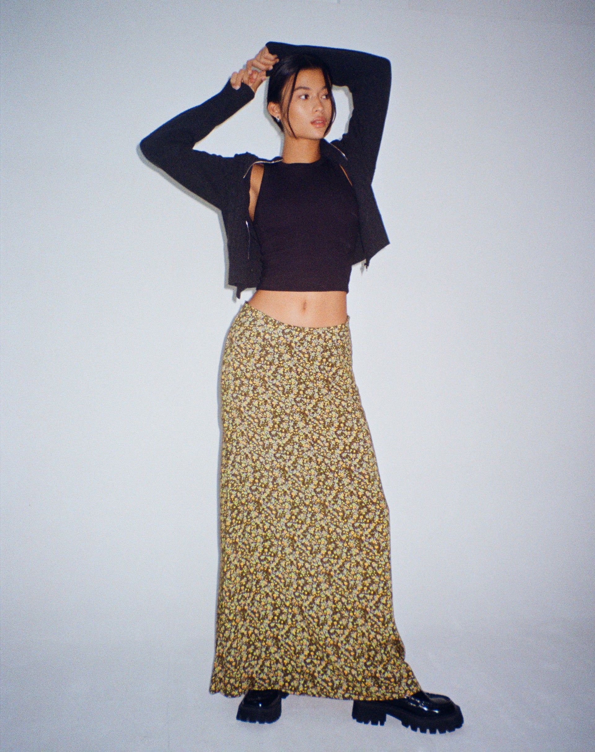immagine di Sayan Maxi Gonna in Khaki Floreale Grungey