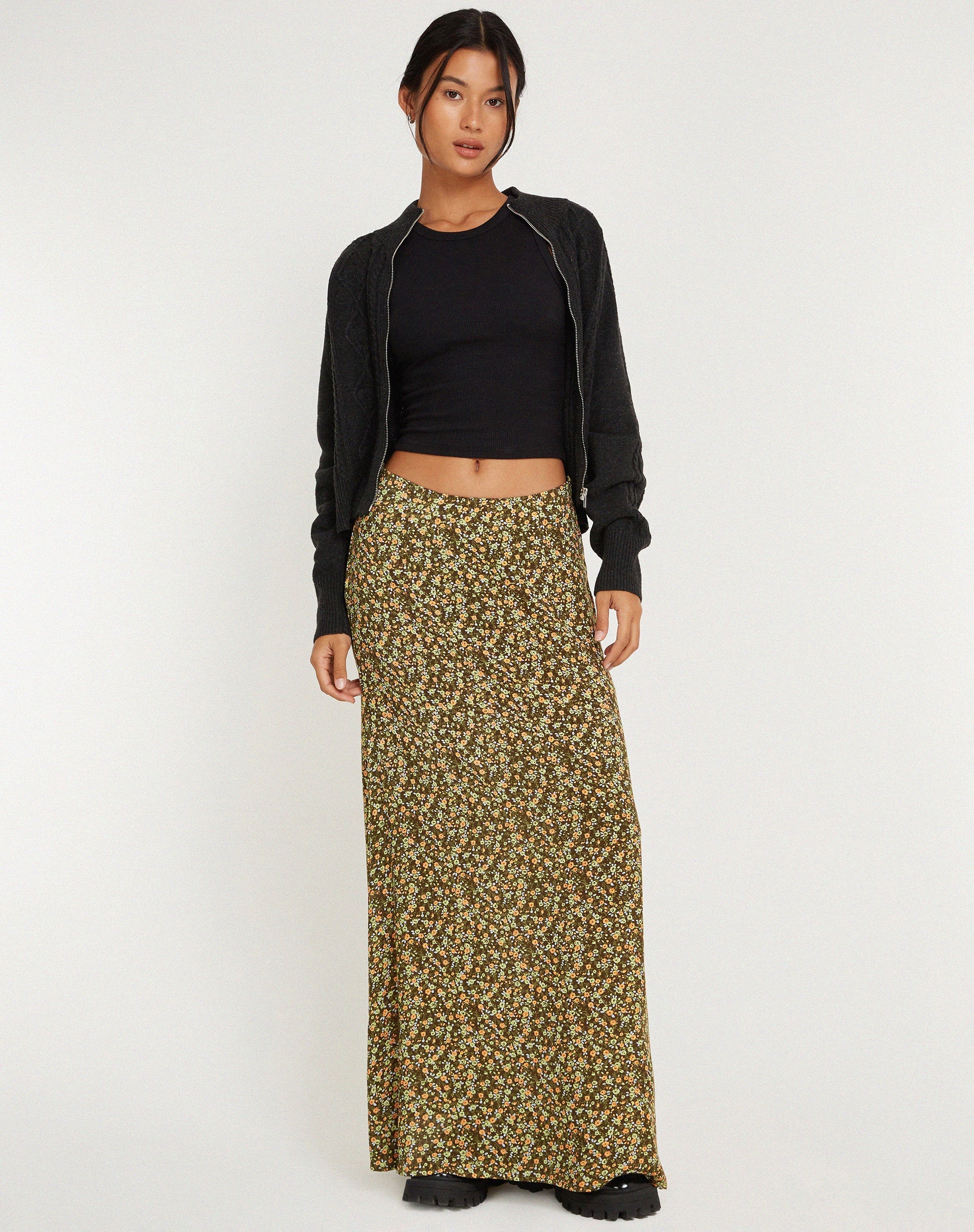 immagine di Sayan Maxi Gonna in Khaki Floreale Grungey
