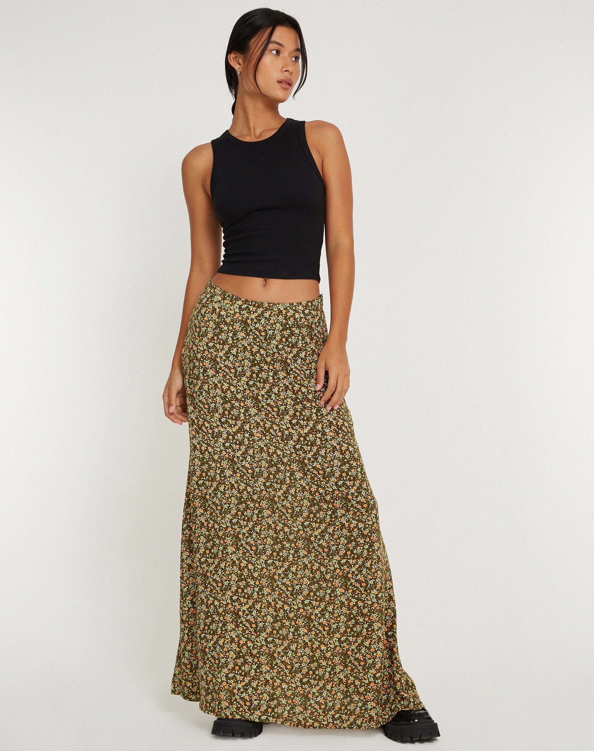 immagine di Sayan Maxi Gonna in Khaki Floreale Grungey