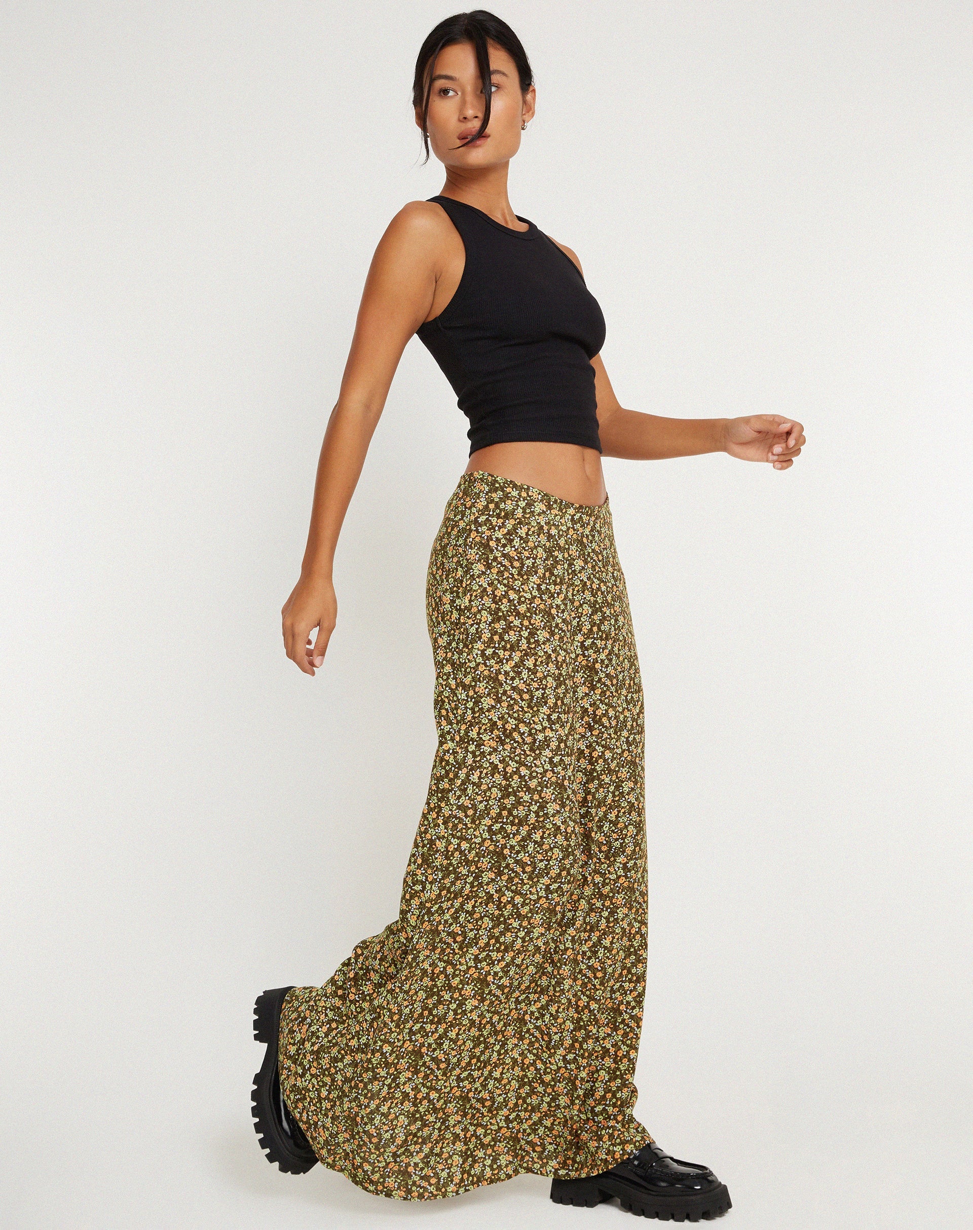 immagine di Sayan Maxi Gonna in Khaki Floreale Grungey