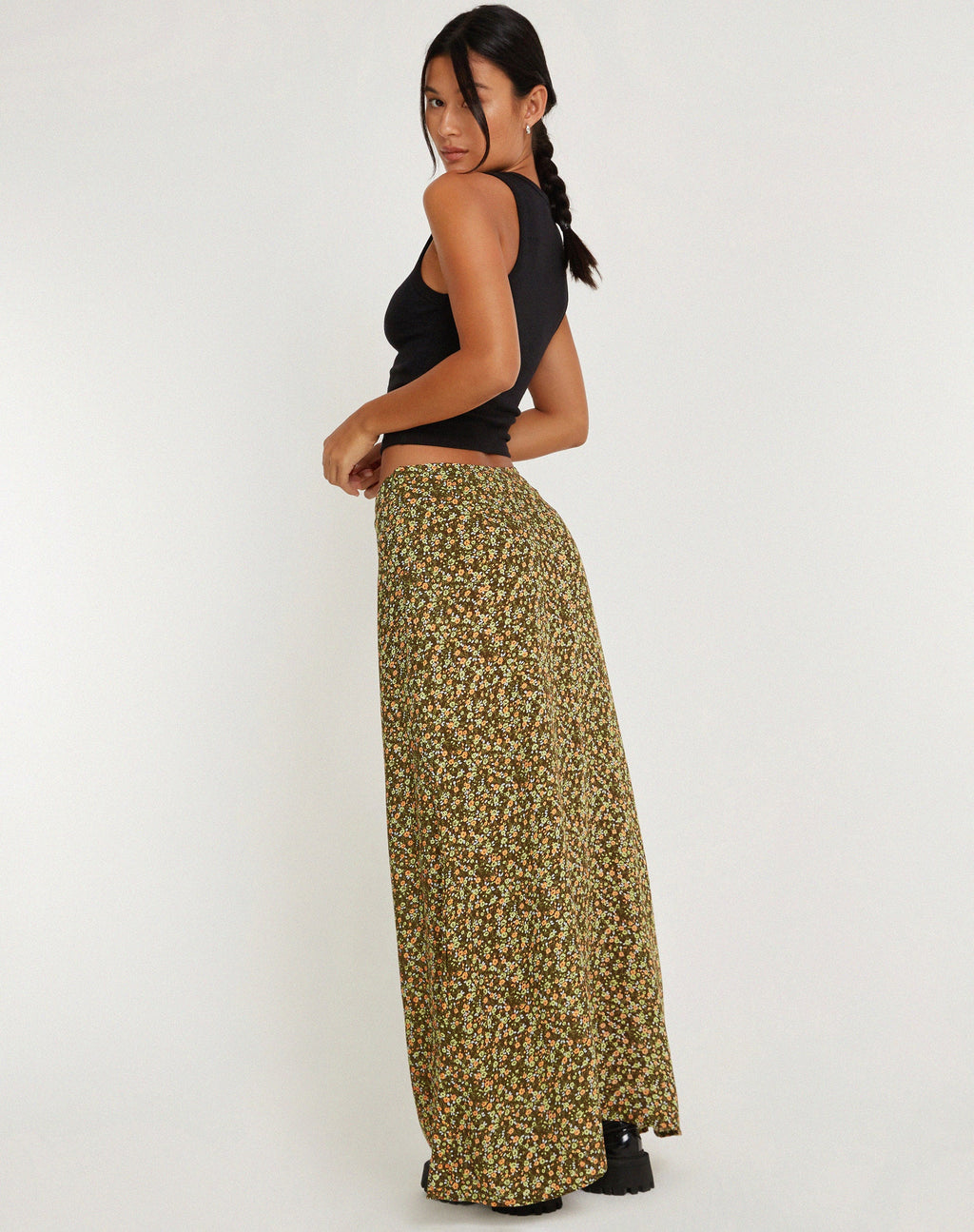 Maxi gonna Sayan in kaki floreale grunge