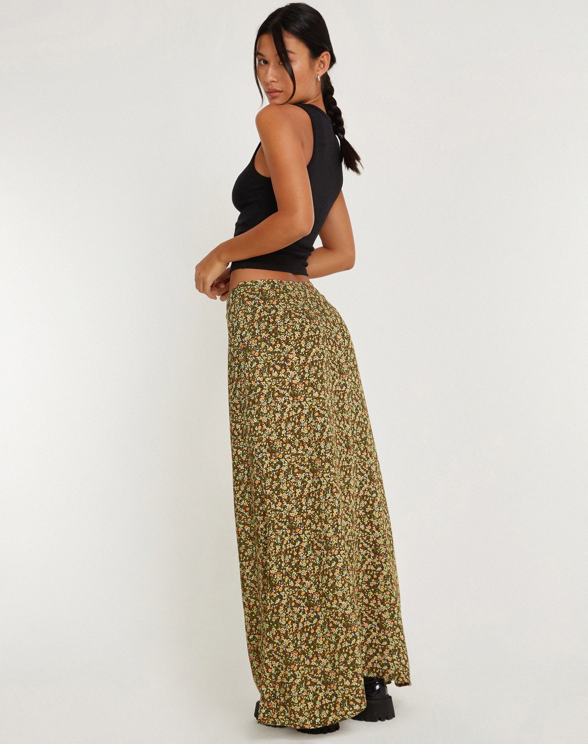 immagine di Sayan Maxi Gonna in Khaki Floreale Grungey