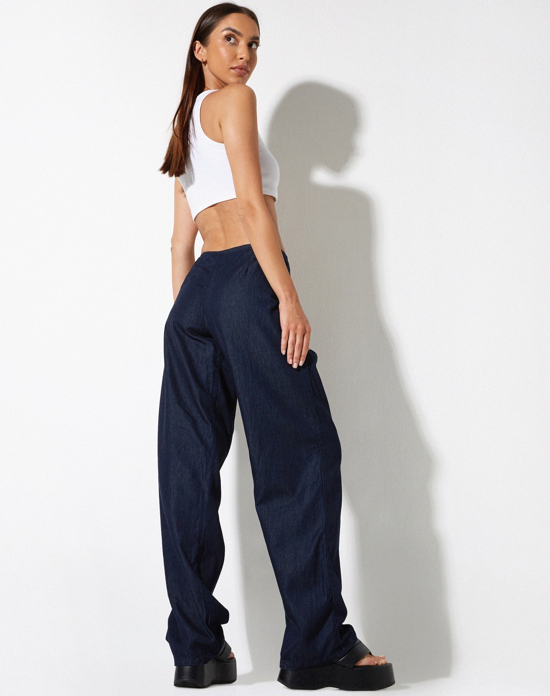 immagine di Sedna Pantaloni a gamba larga in Denim Blue Chambray