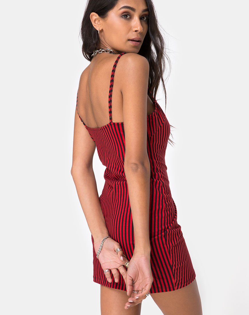 Selah Bodycon Dress in mini-striscia rossa e nera