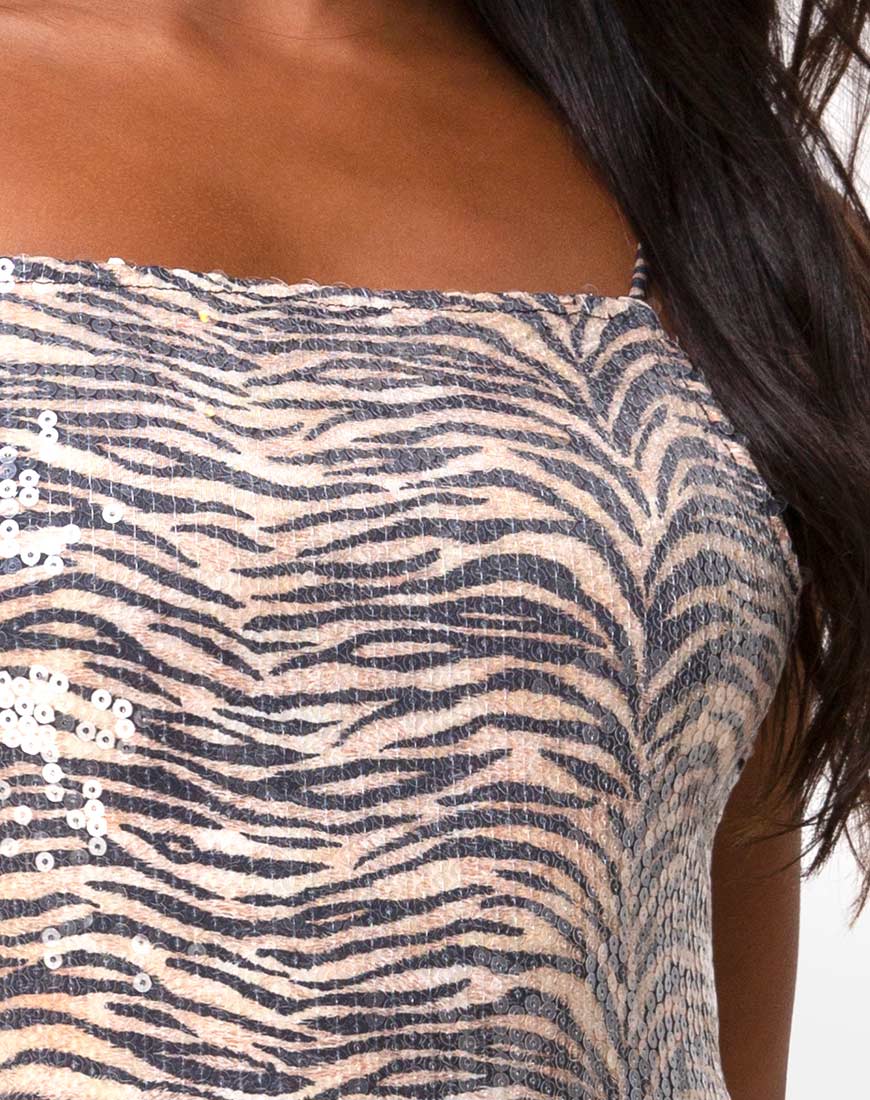 Immagine di Selana Bodycon Dress in tigrato con paillettes trasparenti