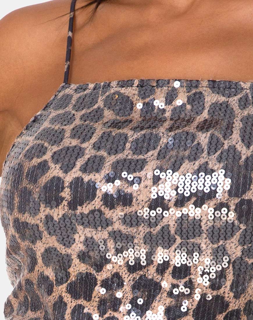 Immagine di Selana Bodycon Dress in Leopardo con paillettes trasparenti