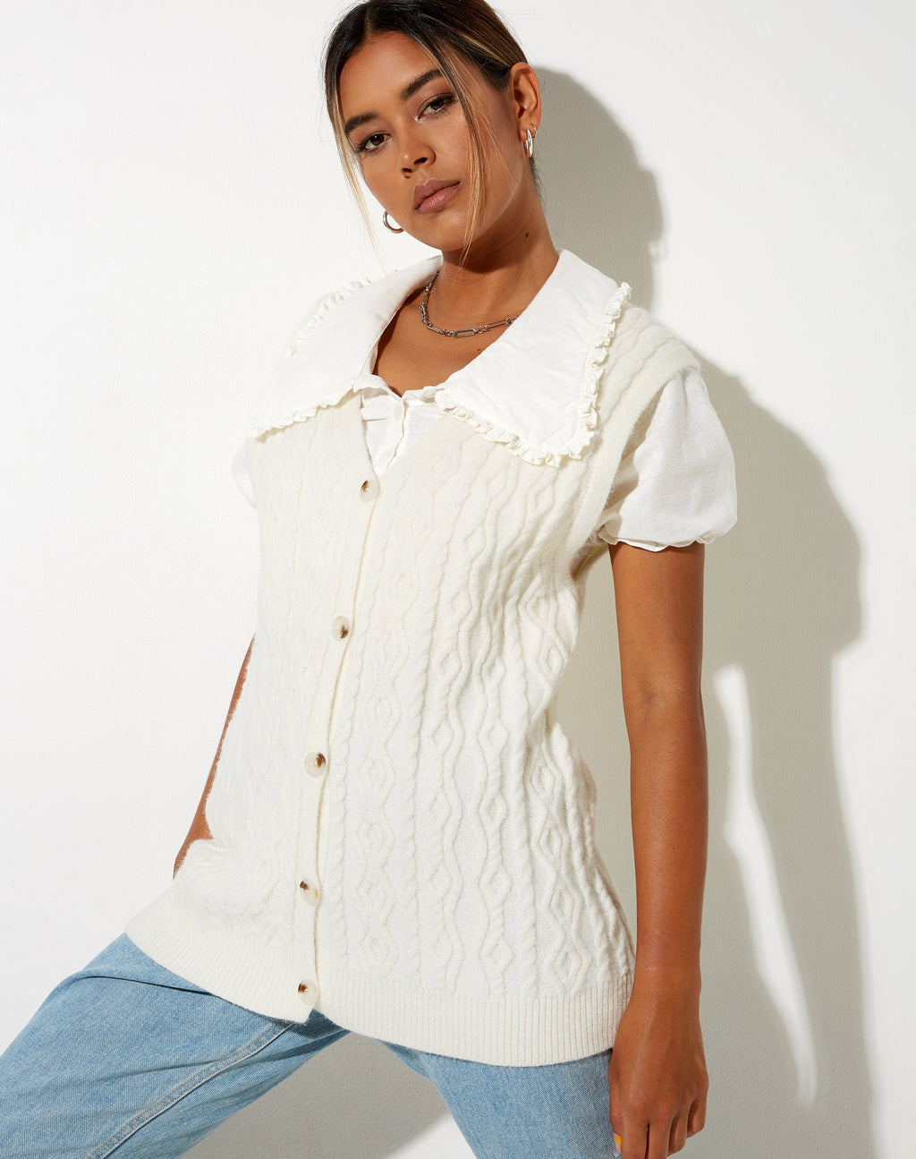 Selvi Cardi in maglia avorio