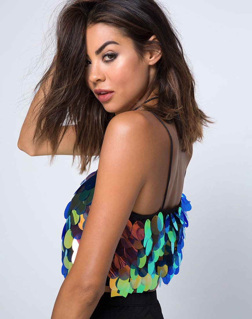 Immagine di Cadence Crop Top in paillettes a goccia rosa petrolio