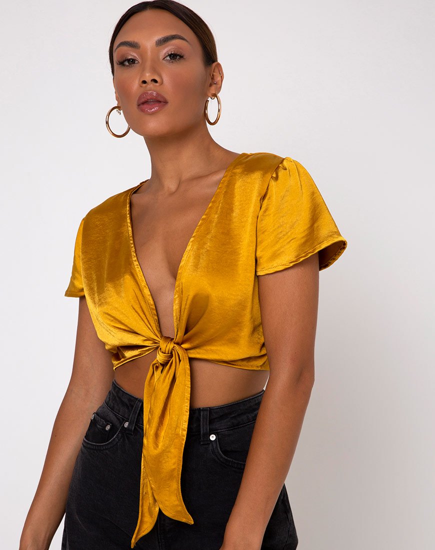 Crop Top Shaera in raso color curcuma
