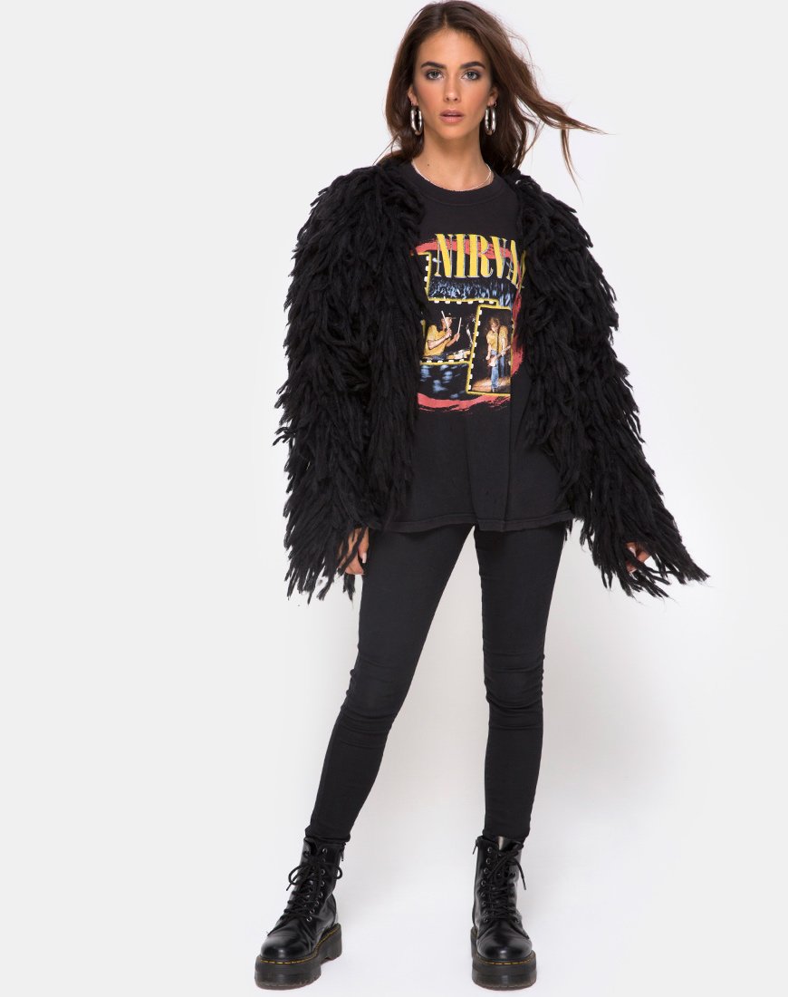 Immagine di Shaggy Knit Cardi in Moheir Nero