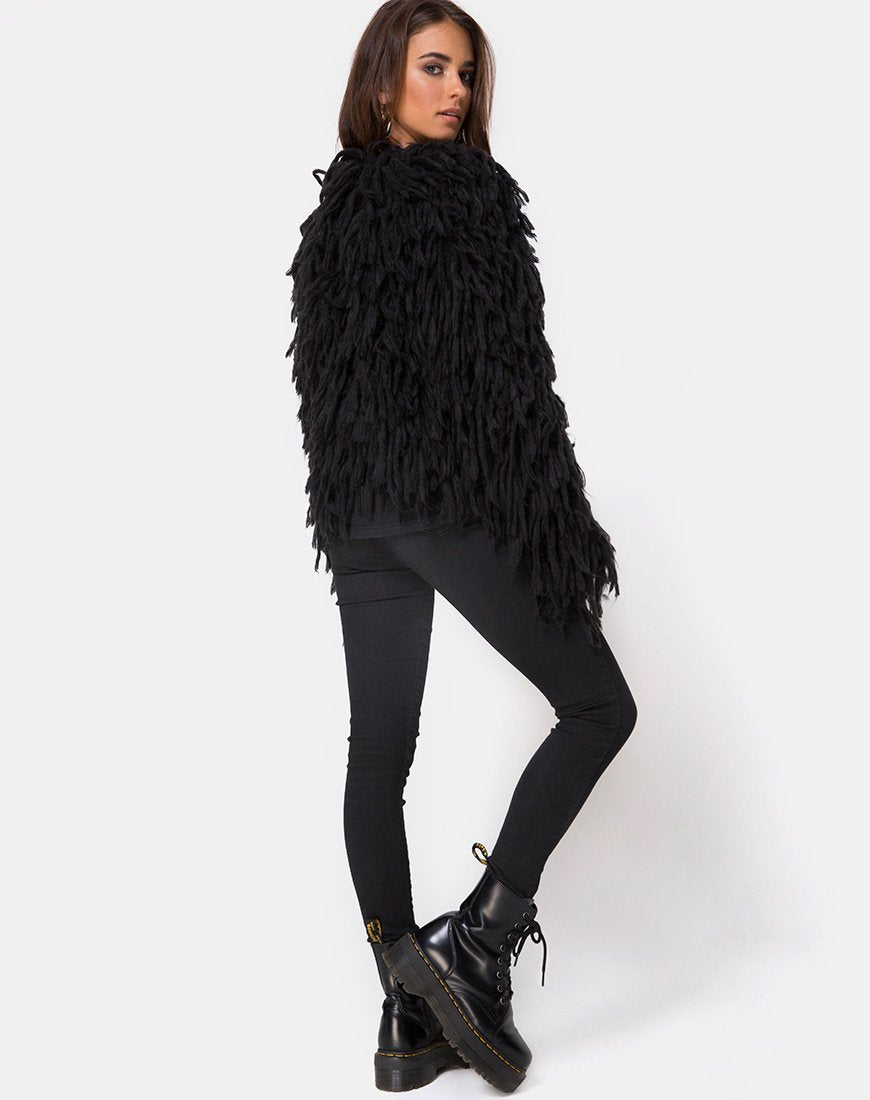 Immagine di Shaggy Knit Cardi in Moheir Nero