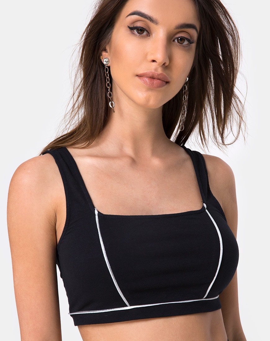 Crop Top Shano in nero con profili bianchi