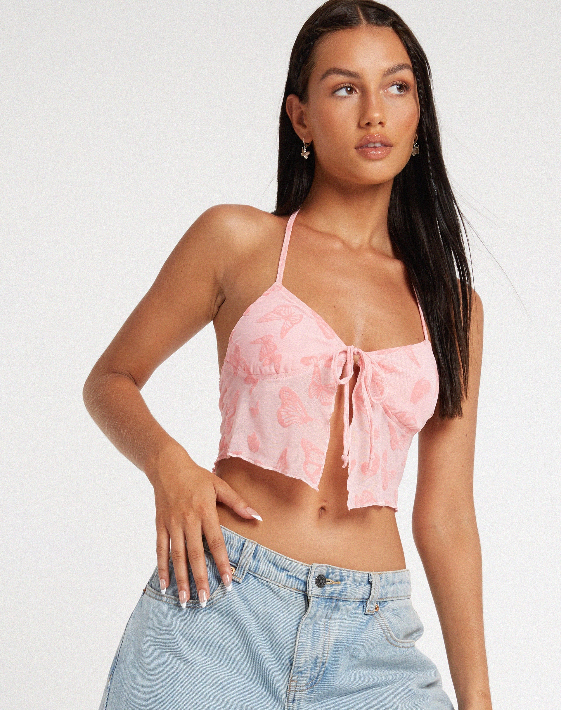 immagine di Shara Crop Top in Butterfly Pink Flock