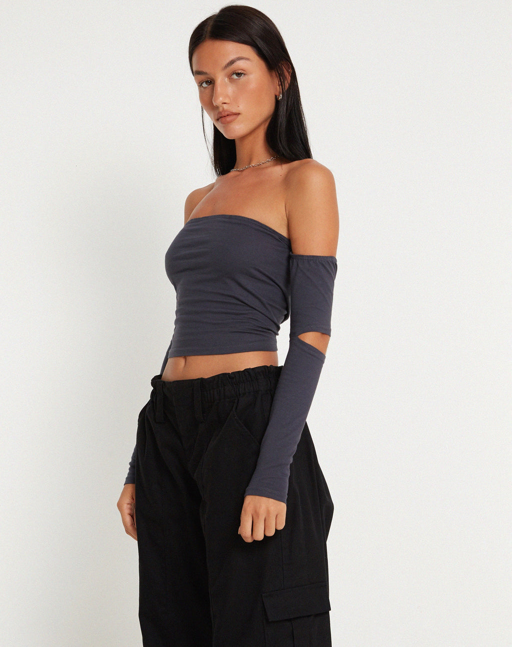 Shelbo Crop Top Bardot in Ocean Storm