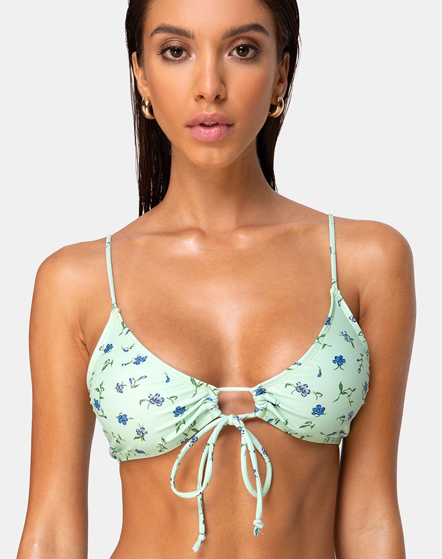 Bikini con top a conchiglia in Ditsy Petal Pastel Lime