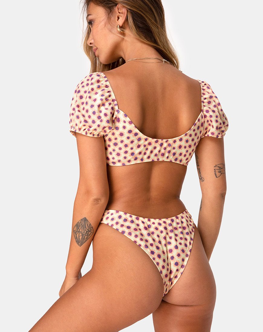 Fondo bikini Makida in giallo floreale ditsy