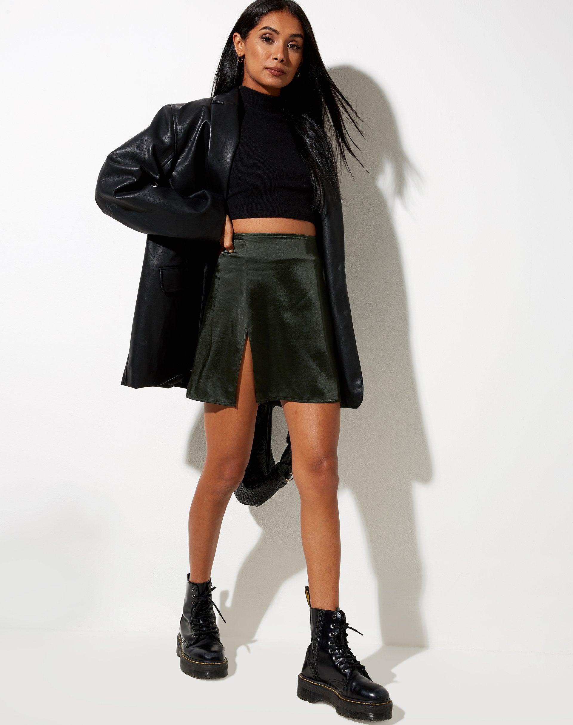 Immagine di Shenka Mini Gonna in raso Dark Khaki