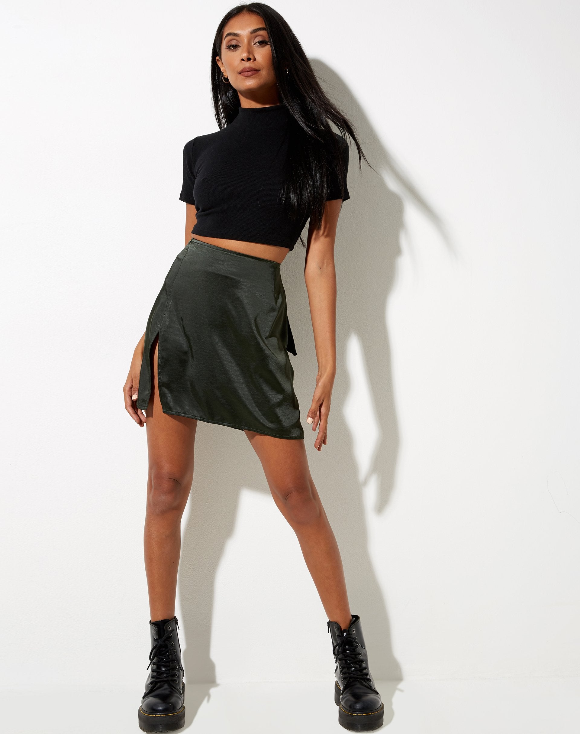 Immagine di Shenka Mini Gonna in raso Dark Khaki