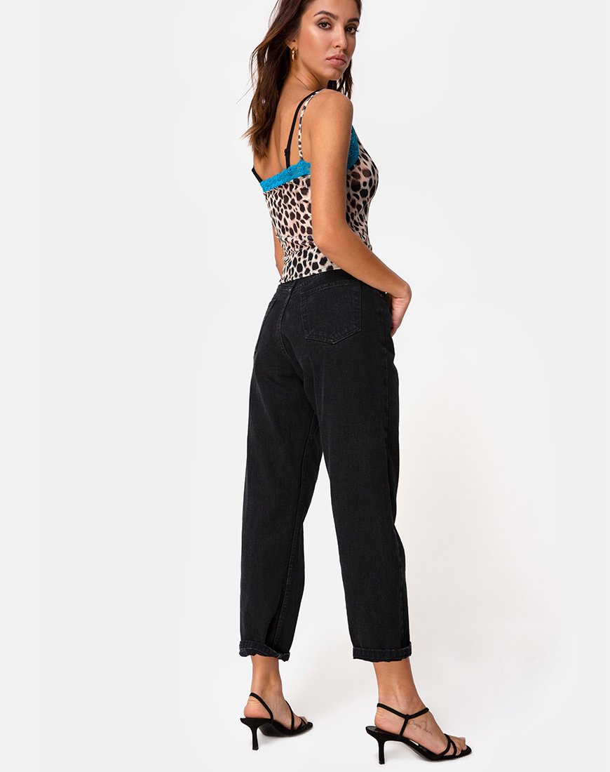 Immagine di Sheyla Top in rete ghepardo con pizzo blu