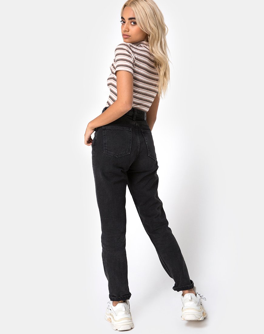 Immagine di Shidi Cutout Bodice in Rib Stripe Cream Nero e Tan
