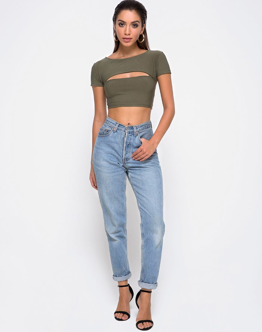 Immagine di Shim Cutout Crop Top in Khaki