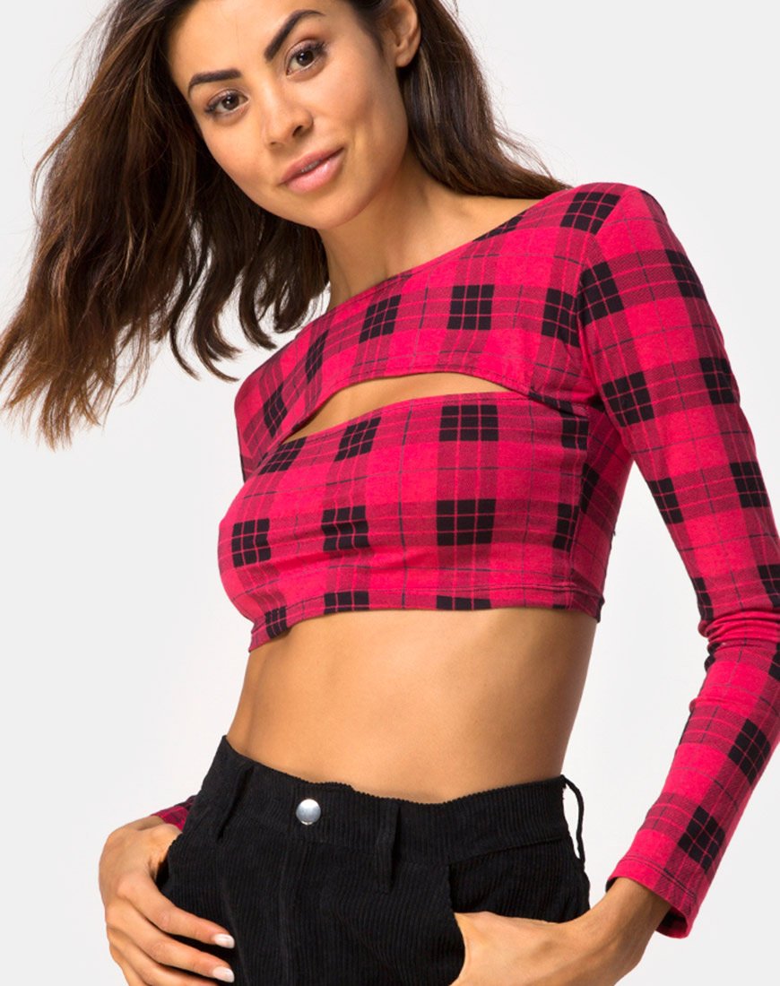 Immagine di Shimla Crop Top in Plaid Invernale Rosso / Nero