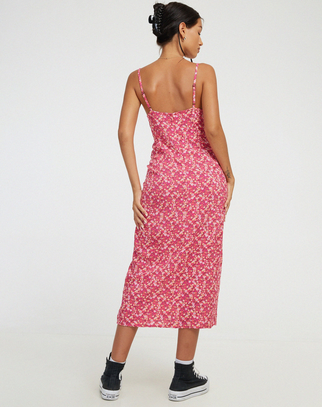 Abito Shiori Midi in rosa floreale ditsy