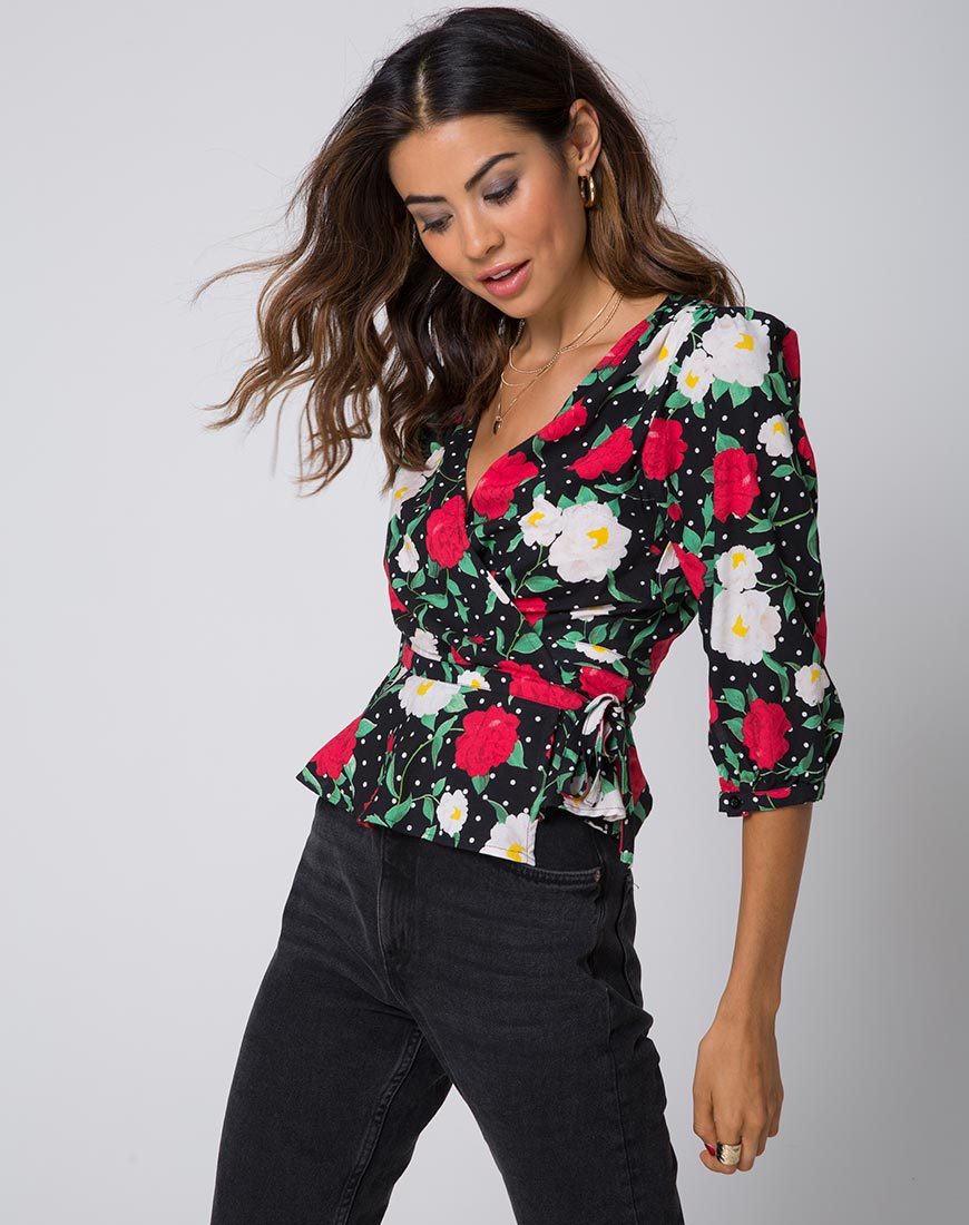 Immagine di Shon Wrap Top in Polka Rose Nero