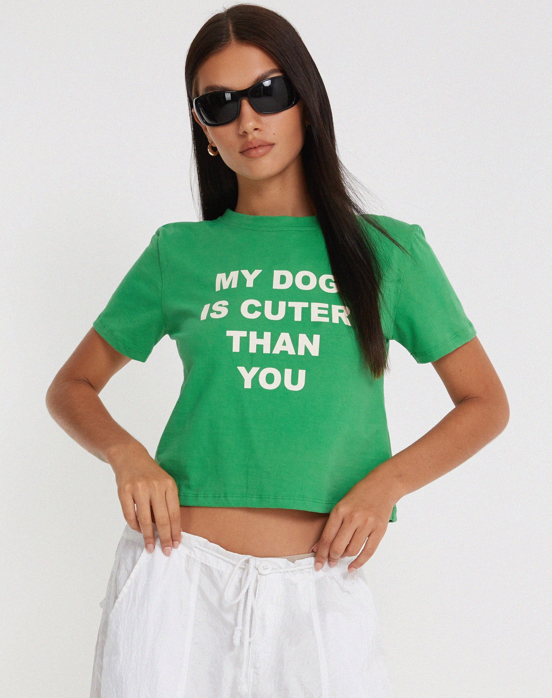 immagine di Shrunk Tee in Bush Green Il mio cane è più carino del tuo
