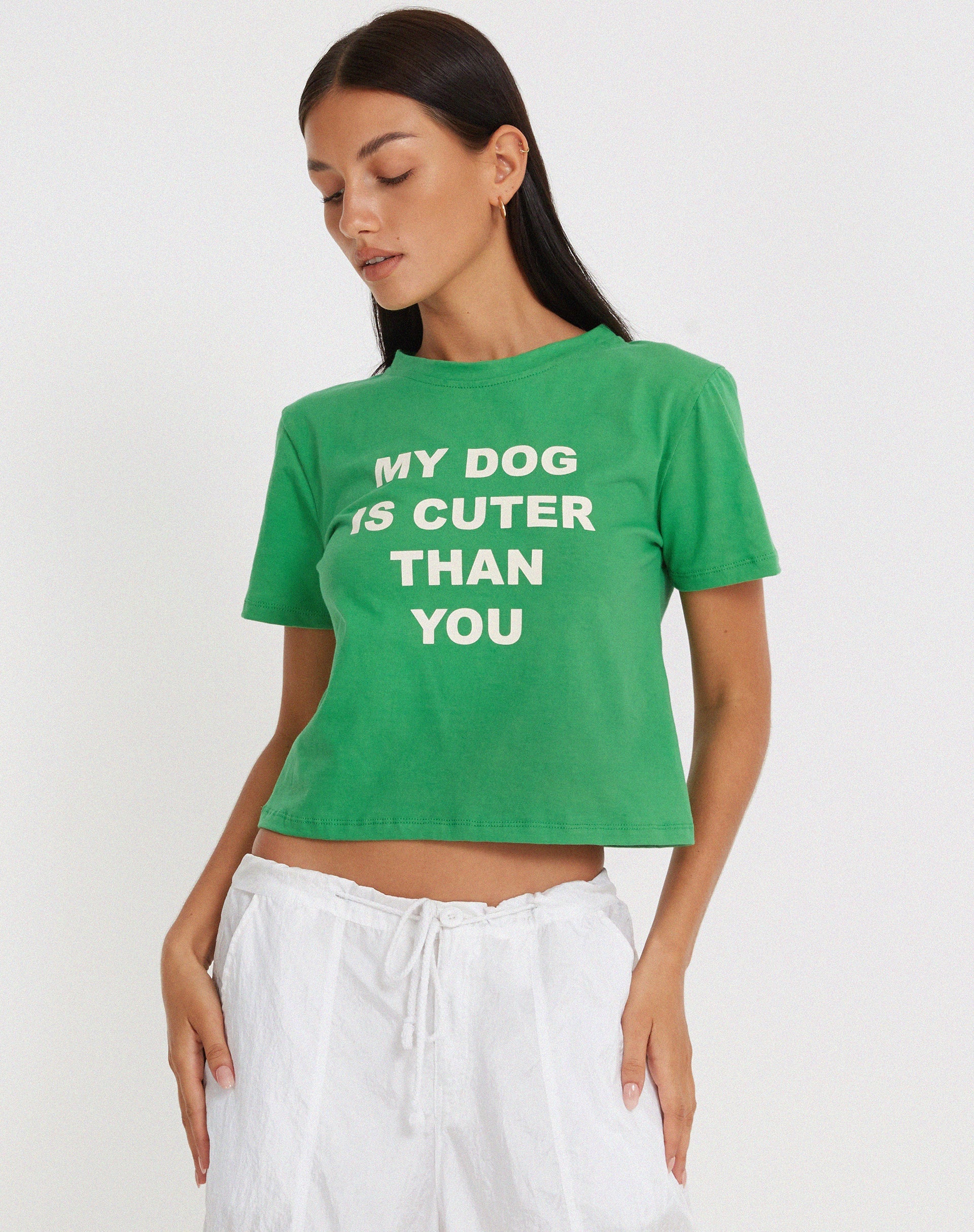 immagine di Shrunk Tee in Bush Green Il mio cane è più carino del tuo