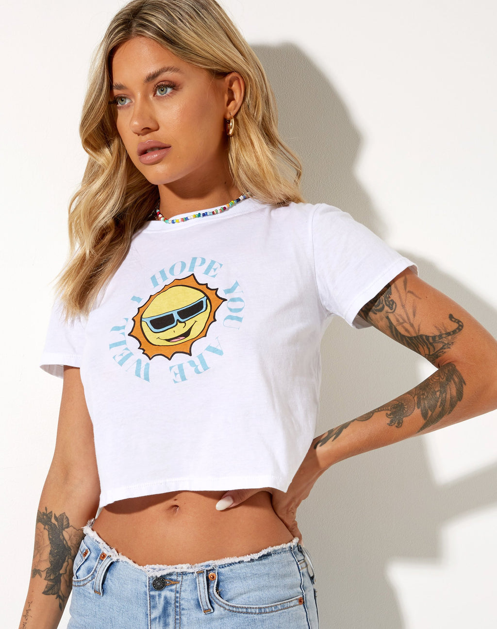 Maglietta striminzita in bianco Retro Sun