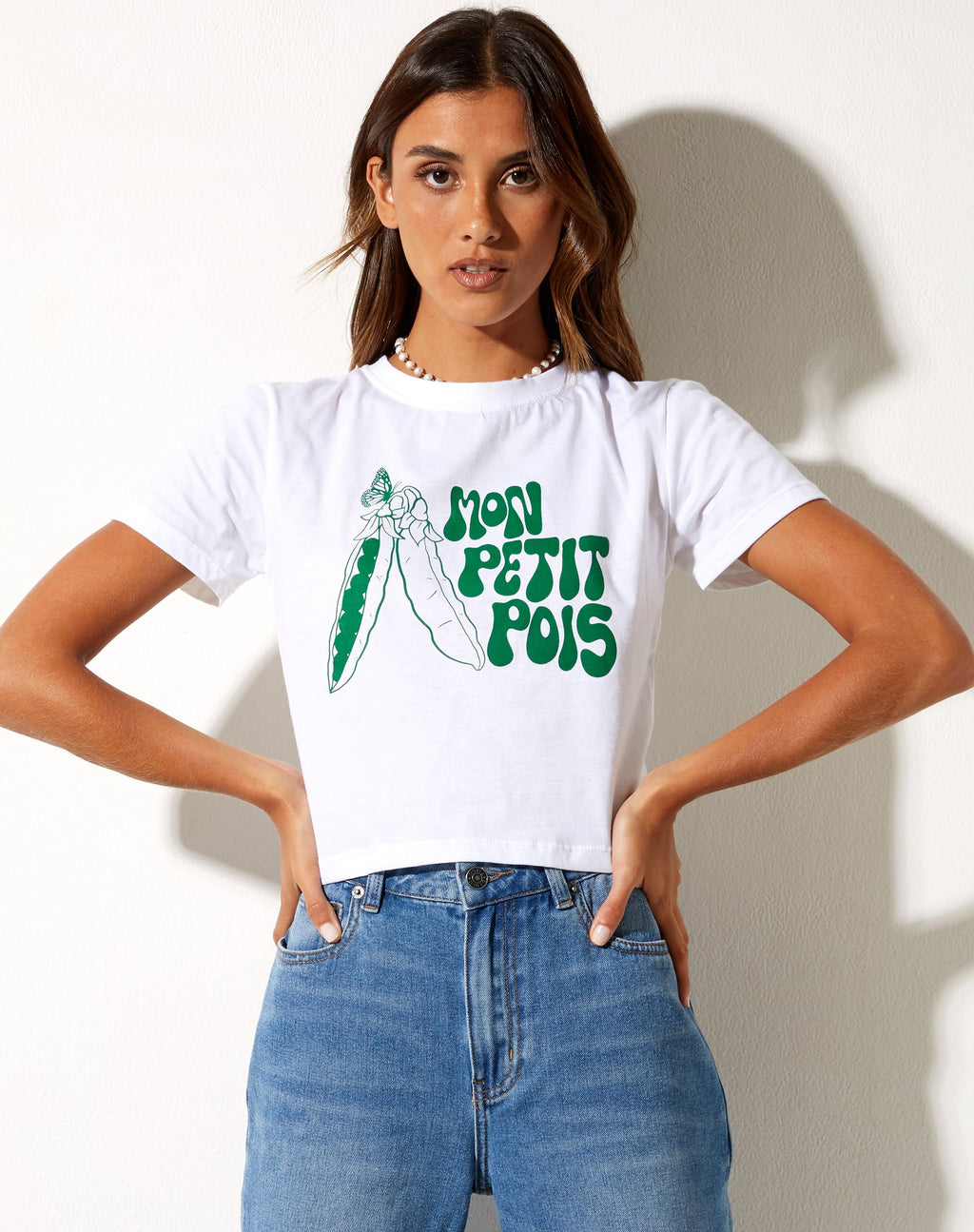 T-shirt striminzita in bianco Mon Petit Pois