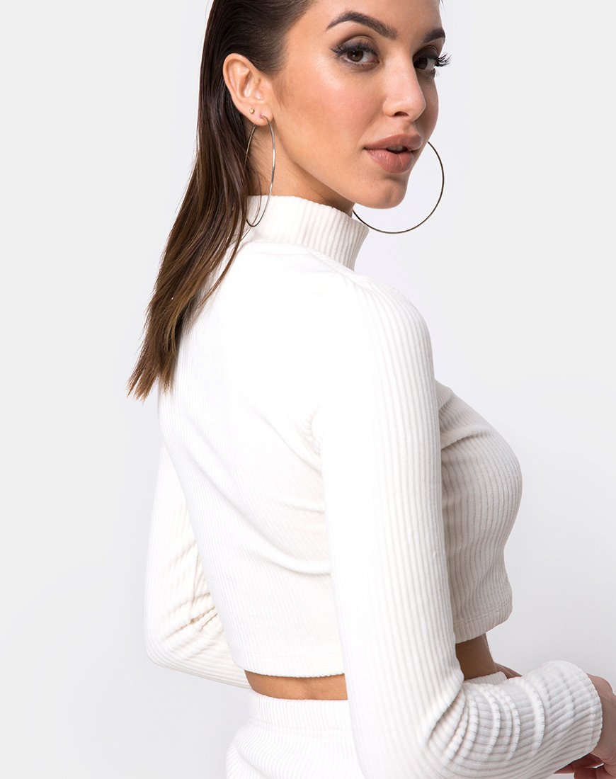 Crop Top Shureen in velluto a coste bianco