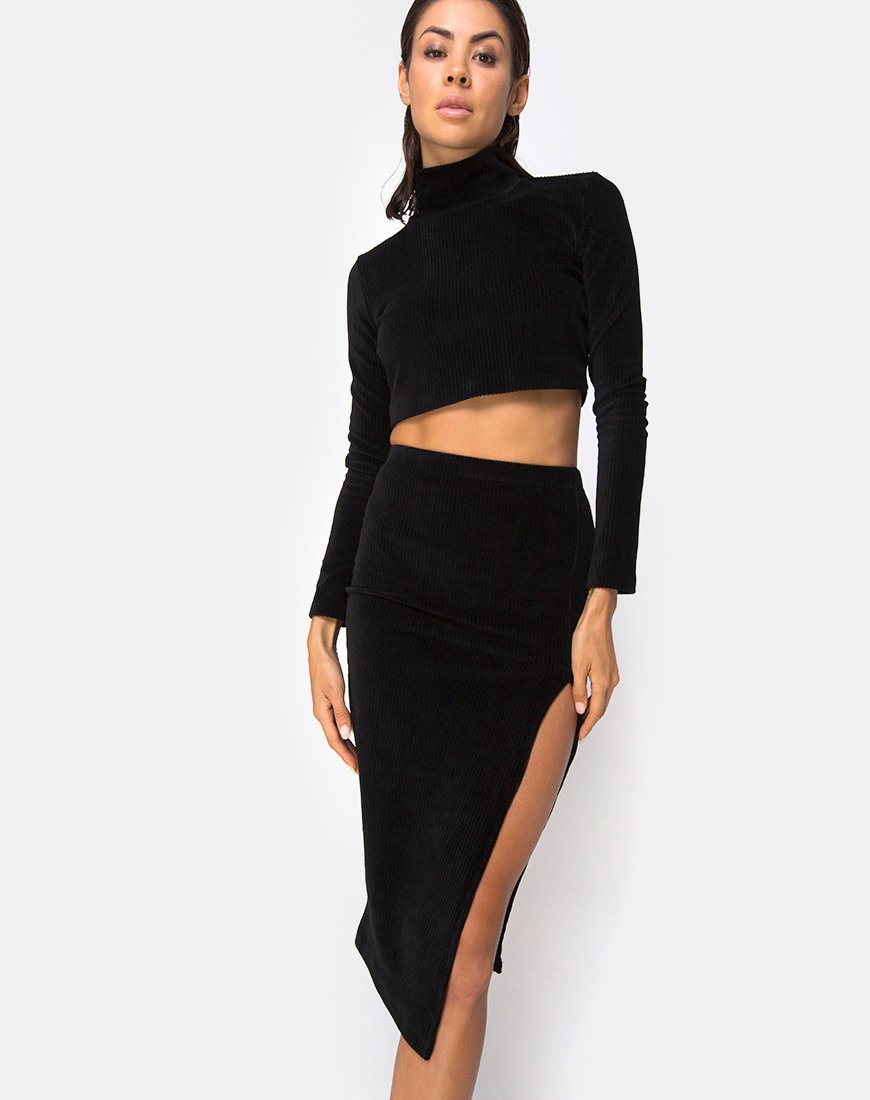 Crop Top Shureen a costine nero