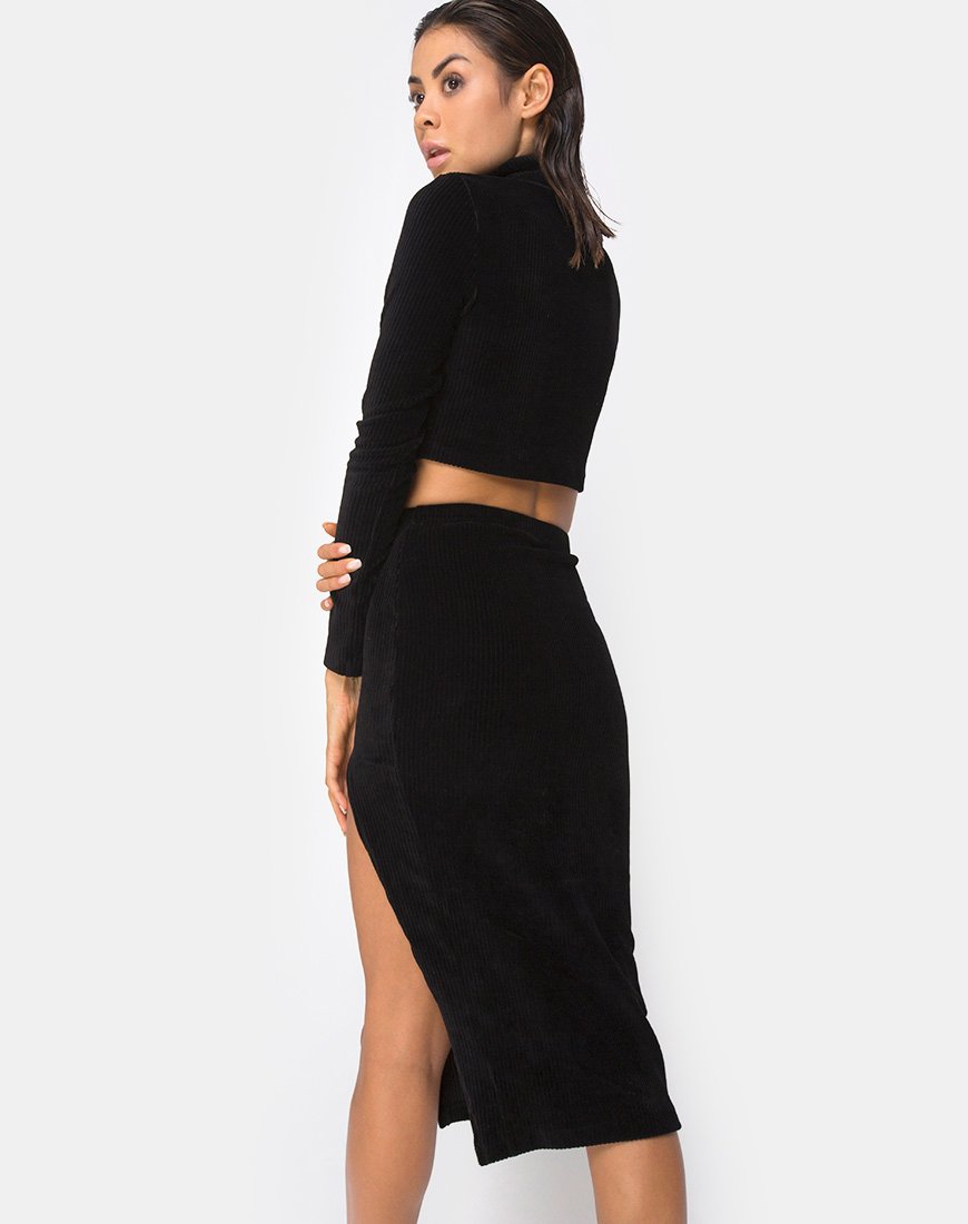 Crop Top Shureen a costine nero