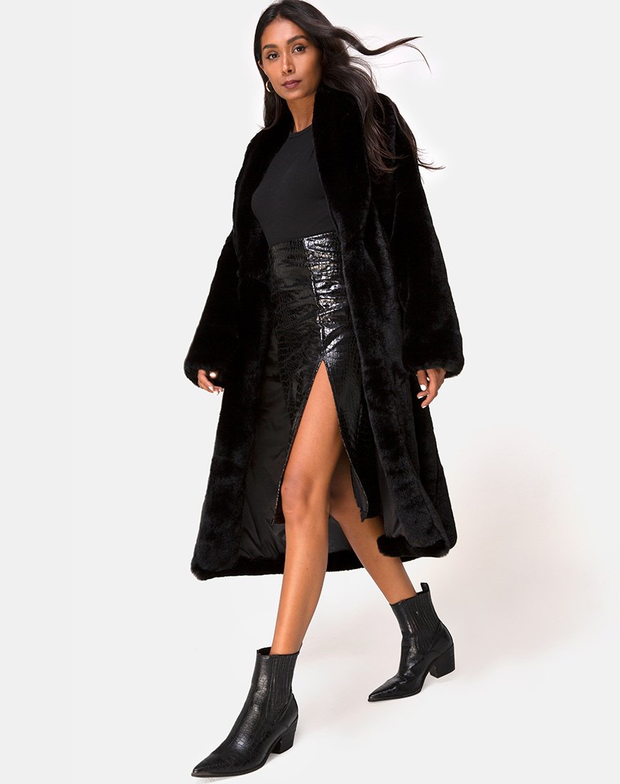 Immagine di Sika Gonna Midi in PU Croco Nero