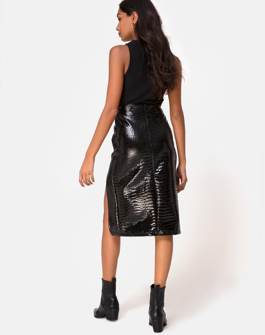 Immagine di Sika Gonna Midi in PU Croco Nero