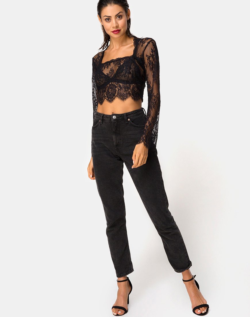 Immagine di Sinhor Crop Top in pizzo nero