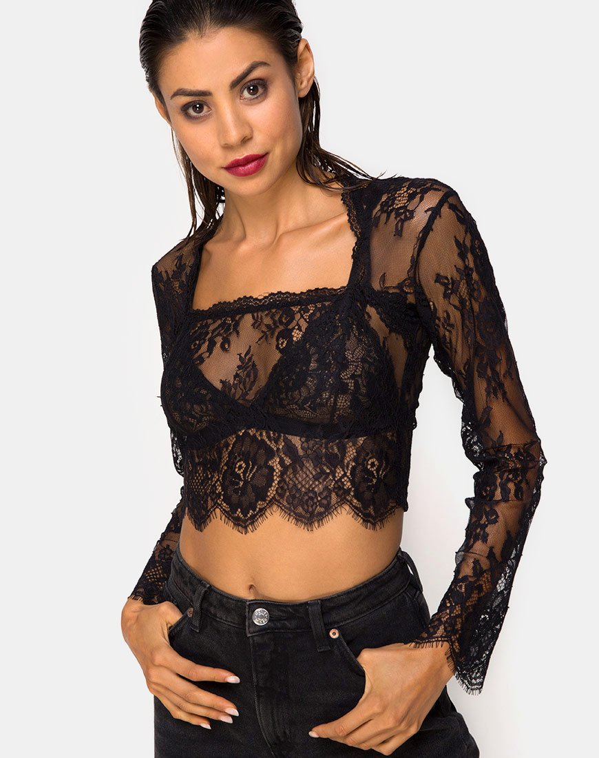 Immagine di Sinhor Crop Top in pizzo nero